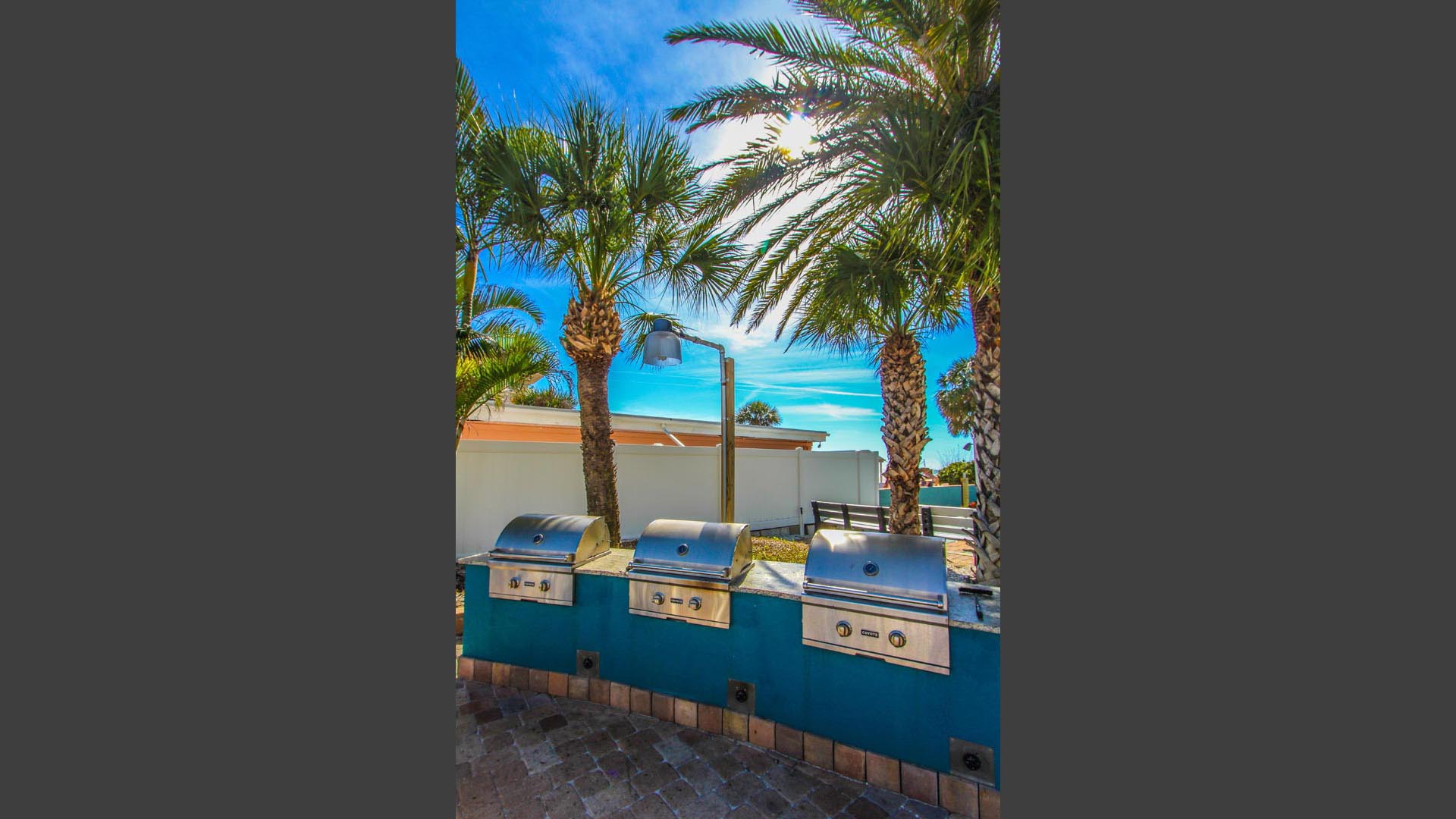 A BBQ area for the family to enjoy at VRI's Mariner Beach Club in St. Pete Beach, Florida.